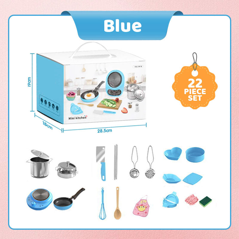 🔥 54% RABATT! 🎁👧🏻 Realistisches Mini-Kochset – Komplettes 22-teiliges Set mit Herd und Küchenutensilien für Kinder | Perfekt als Geschenk 🍳👨🍳
