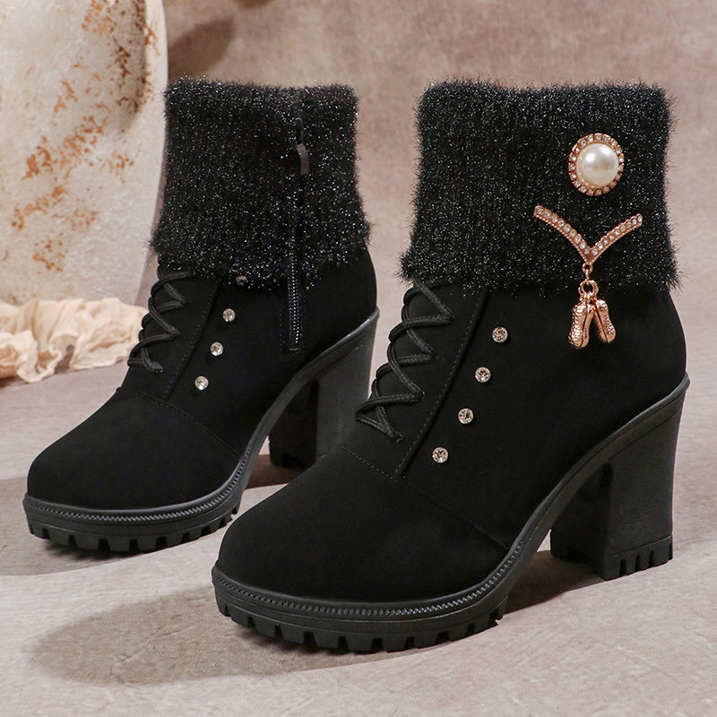 👢 Warm gefütterte Damenstiefeletten mit Blockabsatz