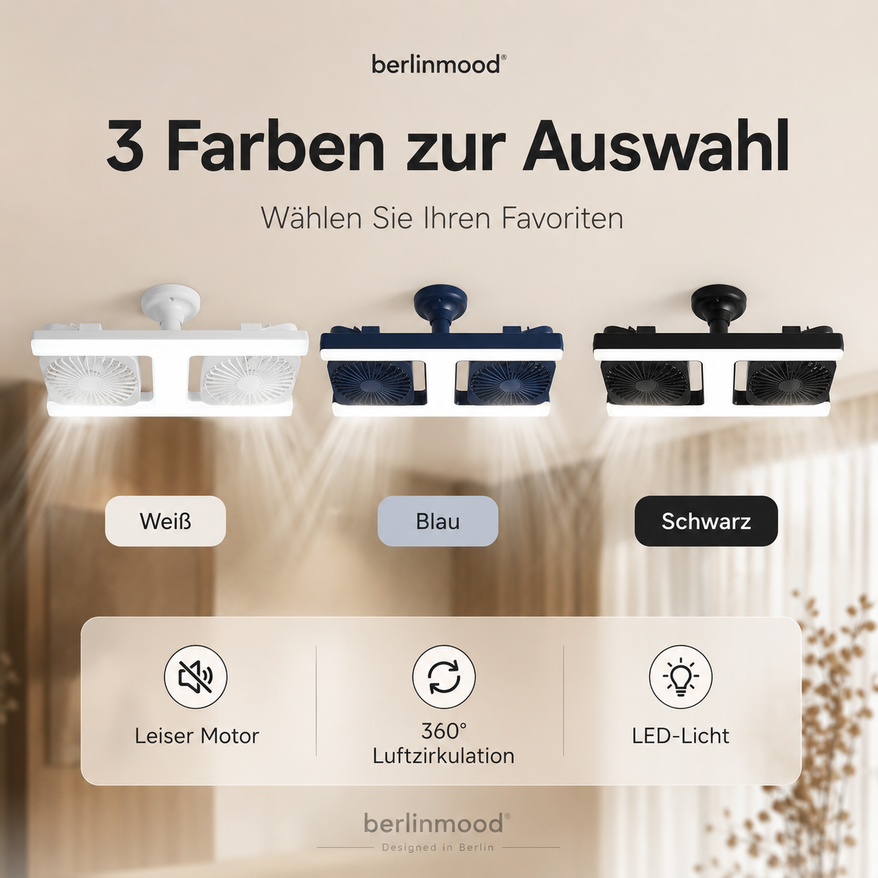 ✈Versandkostenfrei🌬️✨Deckenventilator mit Doppelkopf und LED-Licht – modernes Design mit Fernbedienung für Wohnzimmer & Schlafzimmer