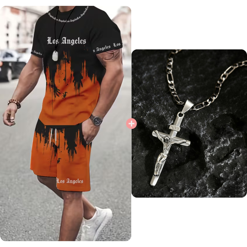 đ JETZT 50% RABATT! đ„ Herren-Set aus grafisch bedrucktem T-Shirt und Shorts â Weicher Stoff, auffĂ€lliges Design & perfekt fĂŒr Sommertage âïž