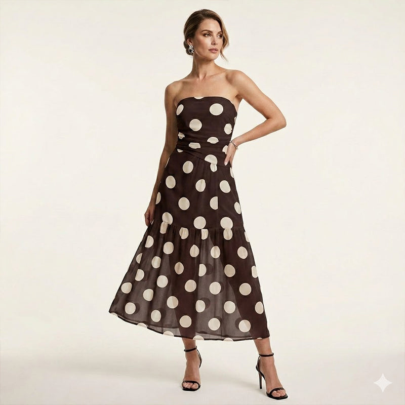 👗 50% RABATT+Kostenlose Kette dazu! ✨ Elegantes Trägerloses Tupfen-Stufenkleid – Fließender Stoff, Schmeichelhafter Schnitt & Perfekt Für Einen Romantischen Sommerlook ☀️