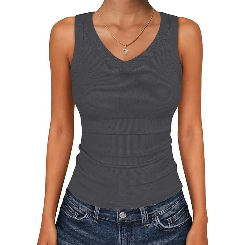 🔥 50% RABATT 💥 V-Ausschnitt Rippen-Top – figurbetont, stretchy & atmungsaktiv ✨ in 7 Farben (S–2XL) – dein perfektes Basic