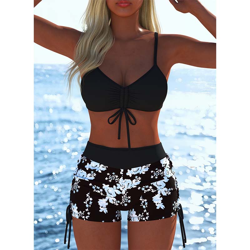 📢📢Letzter Tag 50% Rabatt!! ⏰👙Damen Bikini Set – Kordel-Top & Boyshorts, Verschiedene Designs🩱 Für Strand & Pool
