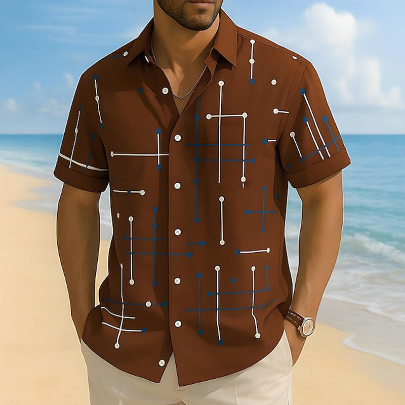 ☀️ 50% RABATT! 👔 Herren Geometrisches Muster Kurzarmhemd – Locker sitzend, weich & luftig – Perfekt für Urlaub & heiße Tage ✨