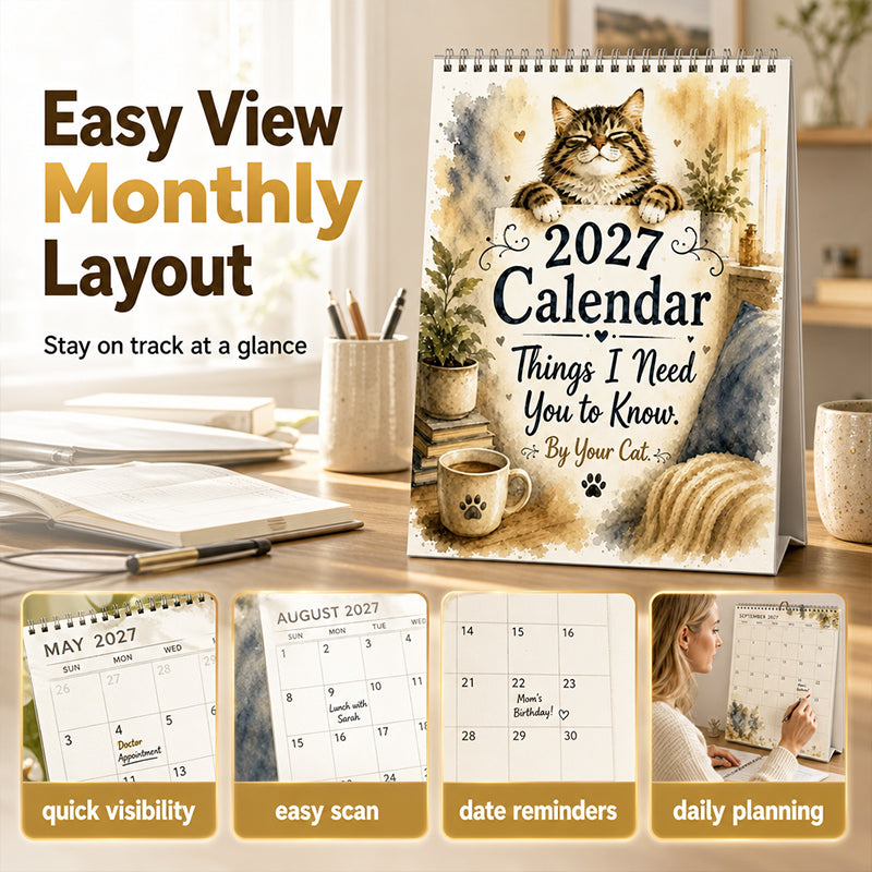 🐱2027 A Cats Life Wandkalender – Monatliche niedliche Katzenfotos, großes Datumsraster, Feiertagsmarkierungen, dickes Papier, überall hängbare Wohn- und Bürodekoration ✨