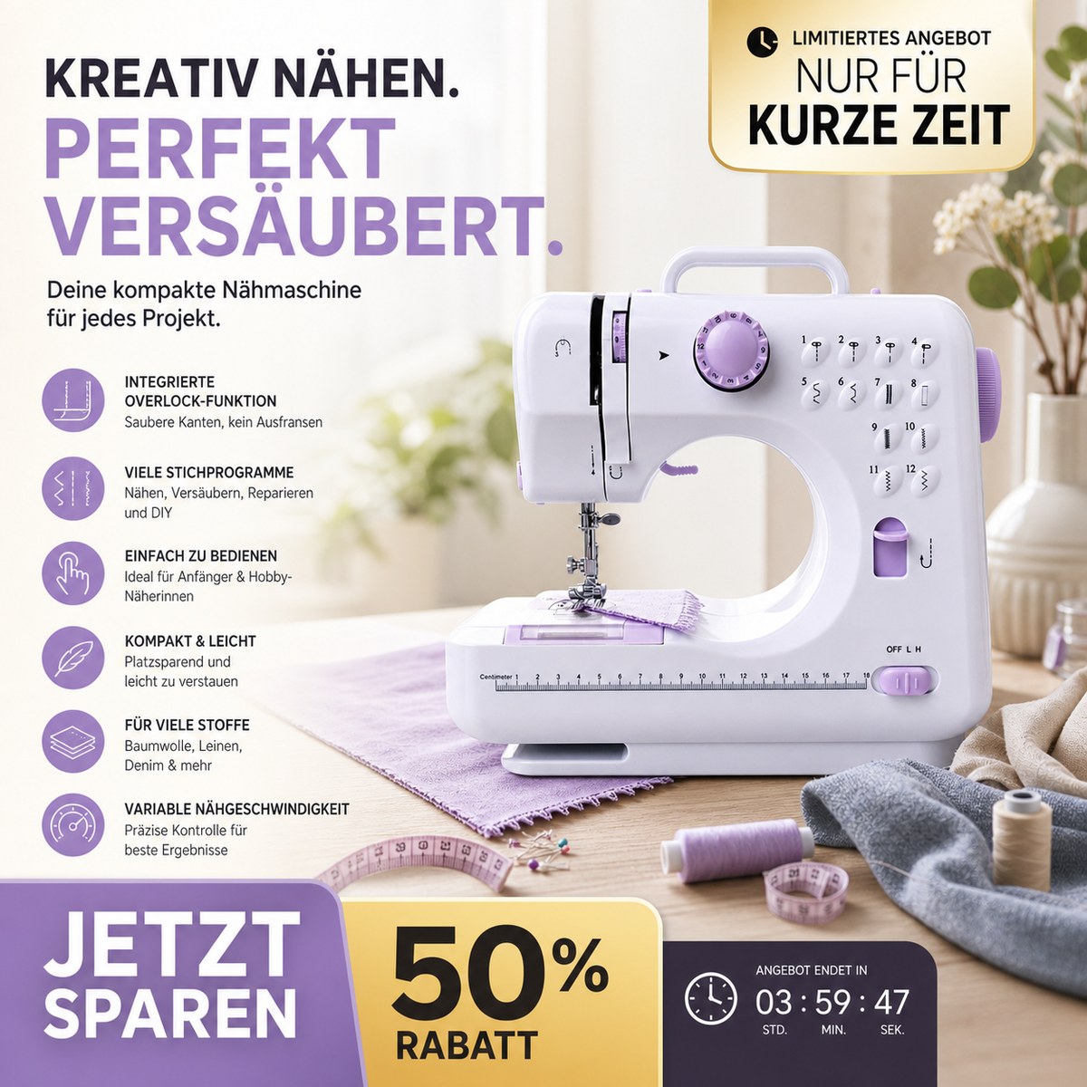 🛍️Multifunktionale Nähmaschine mit Overlock-Stich