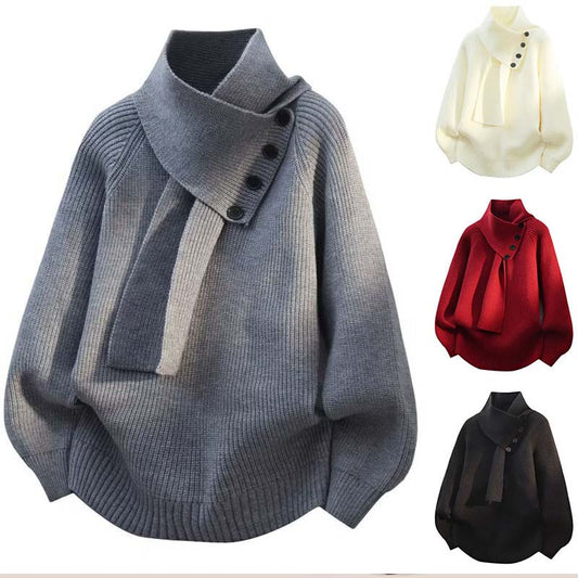🎅 Festliche Vorratssale🧣Unisex-Rippenpullover mit abnehmbarem Loop-Schal🎁