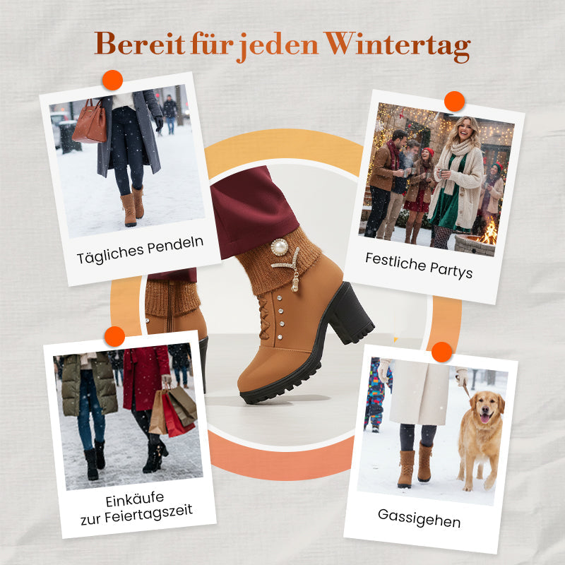 👢 Warm gefütterte Damenstiefeletten mit Blockabsatz