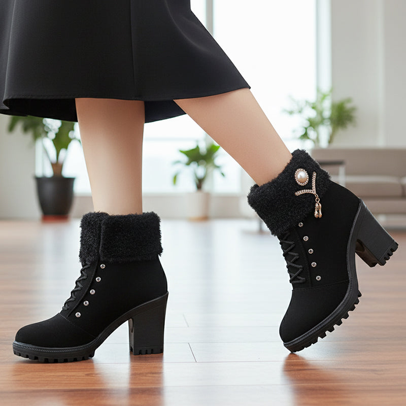 👢 Warm gefütterte Damenstiefeletten mit Blockabsatz