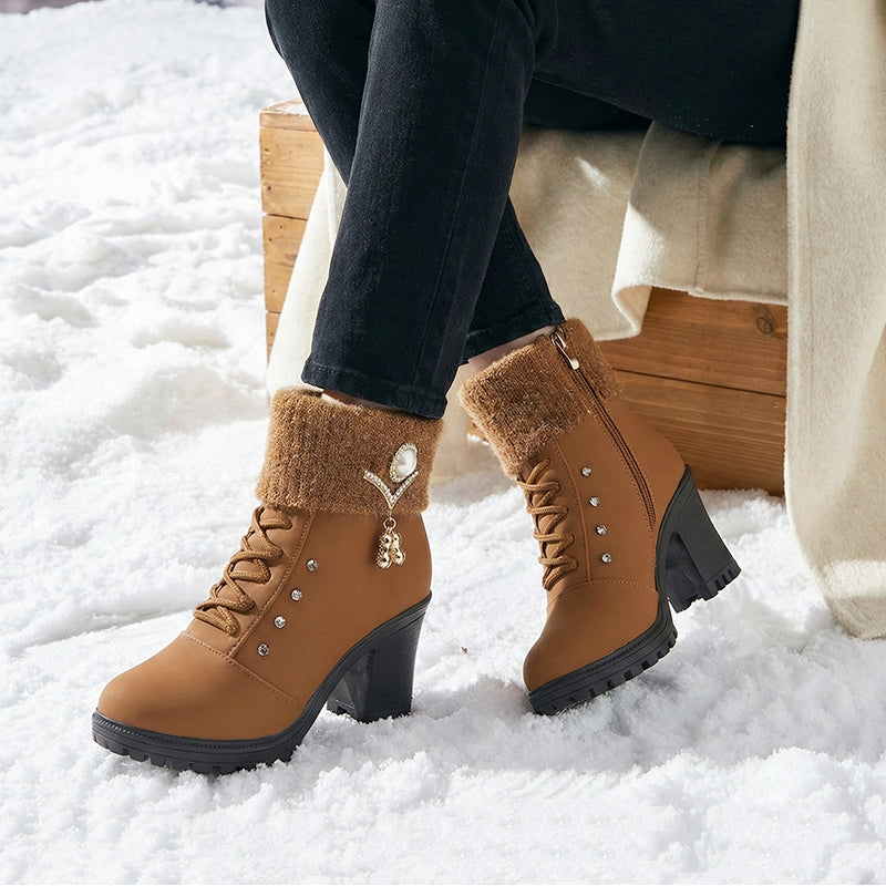 👢 Warm gefütterte Damenstiefeletten mit Blockabsatz