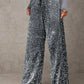 💖Damenhose mit Pailletten und weitem Bein, elastischem Bund