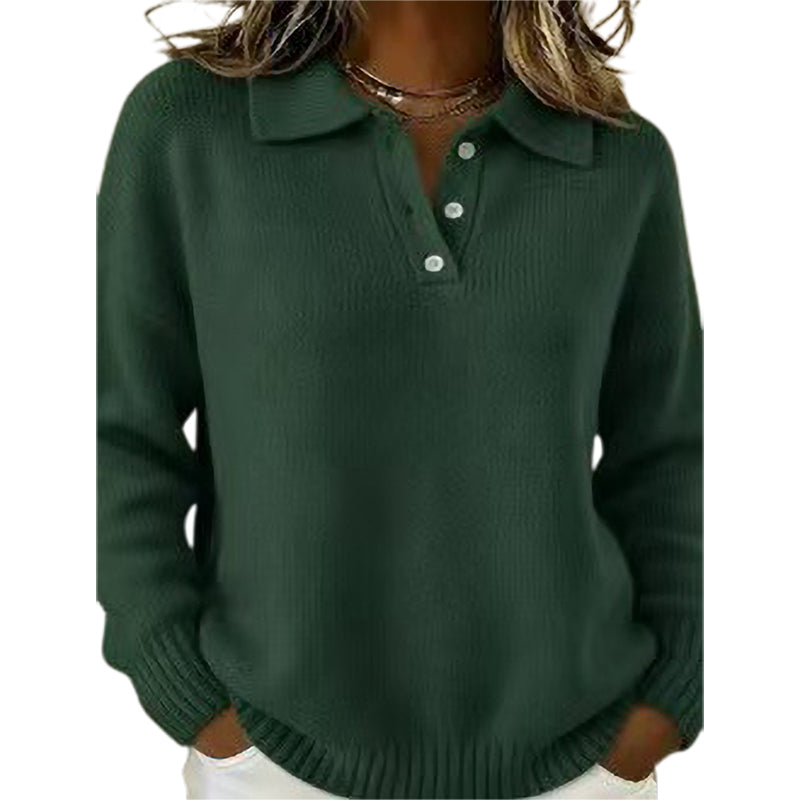 Damen-Strickpullover mit Kragen und Knöpfen, weich und gestrickt