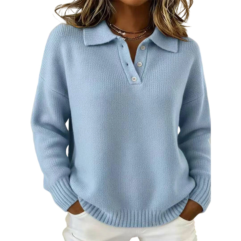Damen-Strickpullover mit Kragen und Knöpfen, weich und gestrickt