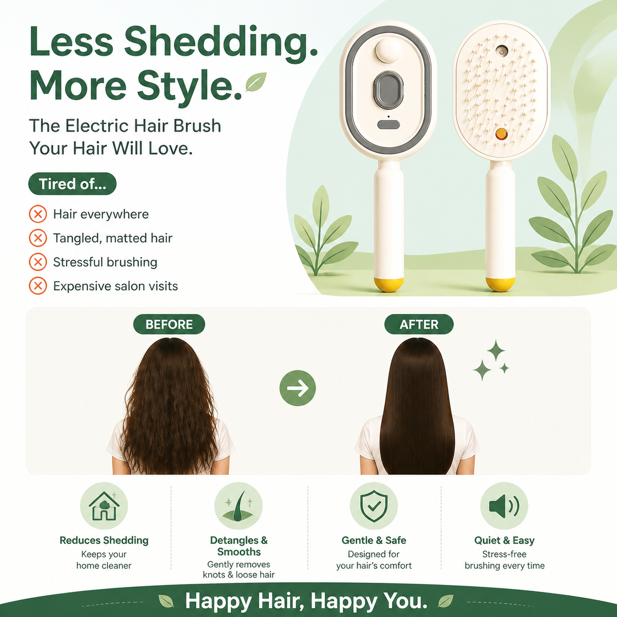 ⏰50 % RABATT– Nur für kurze Zeit✨Elektrische Spray- und Massage-Haarbürste für sanfte Pflege 💆‍♀️🌿