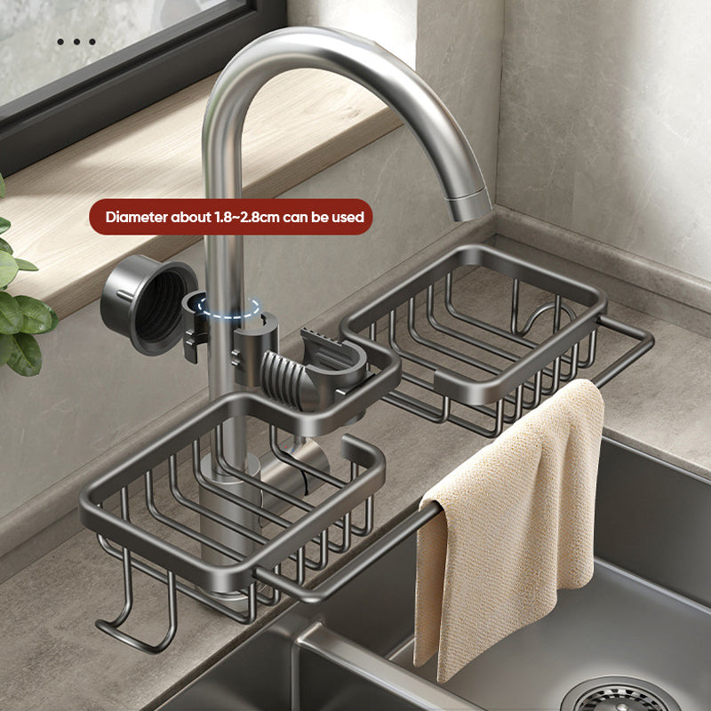 🔥 HOT SALE! Rostfreie Wasserhahn-Ablage aus Weltraum-Aluminium – Schluss mit Rost & Chaos am Waschbecken – langlebig, stabil & ideal für Küche & Bad 🚿✨