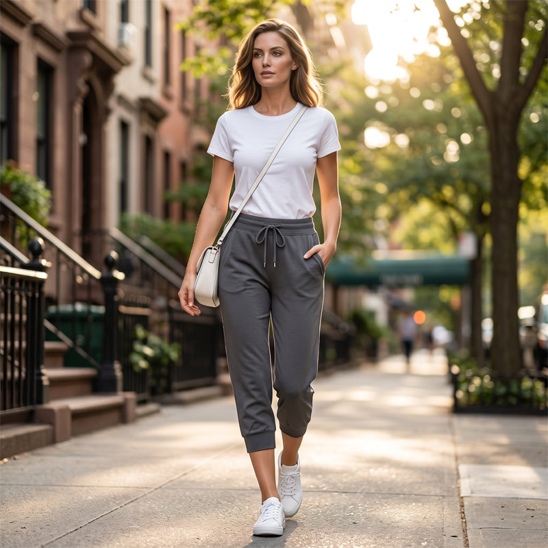 🔥Solange der Vorrat reicht 50 % Rabatt!🎉Damen 3/4 Jogginghose – Strickstoff, Hoher Bund mit Kordelzug, Mit Taschen