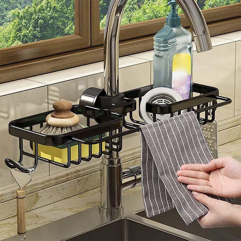 🔥 HOT SALE! Rostfreie Wasserhahn-Ablage aus Weltraum-Aluminium – Schluss mit Rost & Chaos am Waschbecken – langlebig, stabil & ideal für Küche & Bad 🚿✨