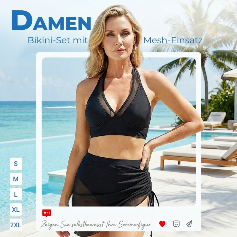 💎 50% RABATT! 💎 Hochtailliertes Bikini-Set mit Schwimmrock – Mesh-Akzente, Bauchkontrolle & Schnelltrocknend 🌊👙