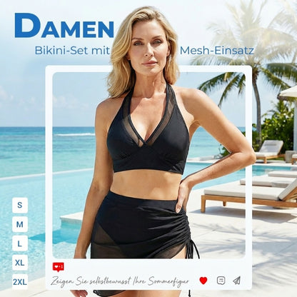 💎 50% RABATT! 💎 Hochtailliertes Bikini-Set mit Schwimmrock – Mesh-Akzente, Bauchkontrolle & Schnelltrocknend 🌊👙