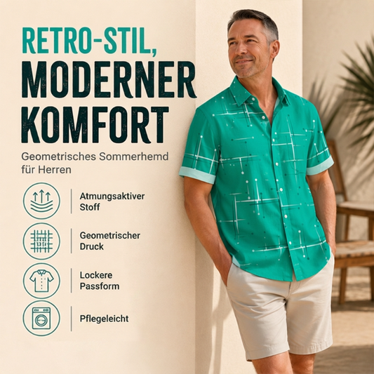 ☀️ 50% RABATT! 👔 Herren Geometrisches Muster Kurzarmhemd – Locker sitzend, weich & luftig – Perfekt für Urlaub & heiße Tage ✨