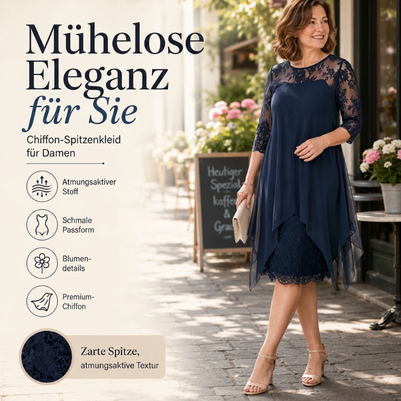 💕Damen elegantes Kleid mit Spitzenüberzug und asymmetrischem Saum
