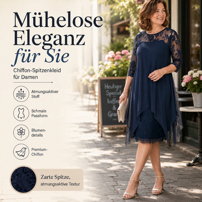 💕Damen elegantes Kleid mit Spitzenüberzug und asymmetrischem Saum