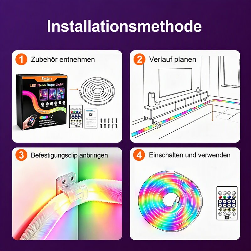 ✨ 50% RABATT! 🌟360° rundum leuchtendes plüschiges Neon-LED-Streifenlicht mit RGB-Verfolgungs- und Fließlichteffekt, per Bluetooth-App und Fernbedienung steuerbar