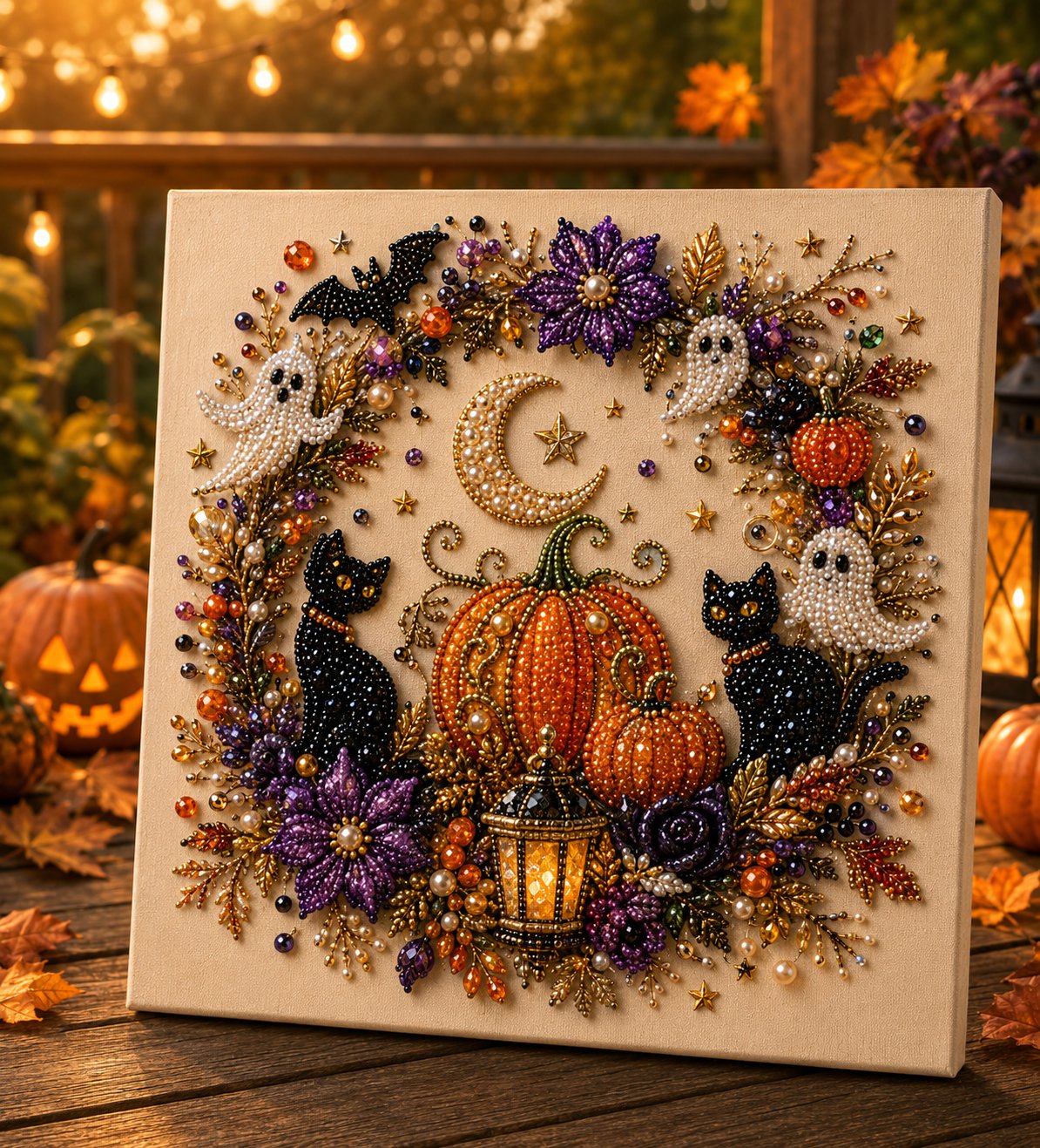 👻✨50.000 VERKAUFT!🎃 Halloween Perlkunst DIY-Kit – Keine Malfähigkeiten erforderlich, einfach Perlen zuordnen und platzieren. Erstelle gruselig-süße Dekoration für ein gemütliches Herbst-Zuhause! 🧵🖼️