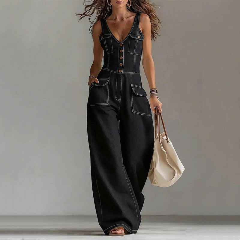 ✨Sommer-Sonderangebot 60% RABATT!☀️Locker sitzender Jumpsuit mit weiten Beinen und Taschen