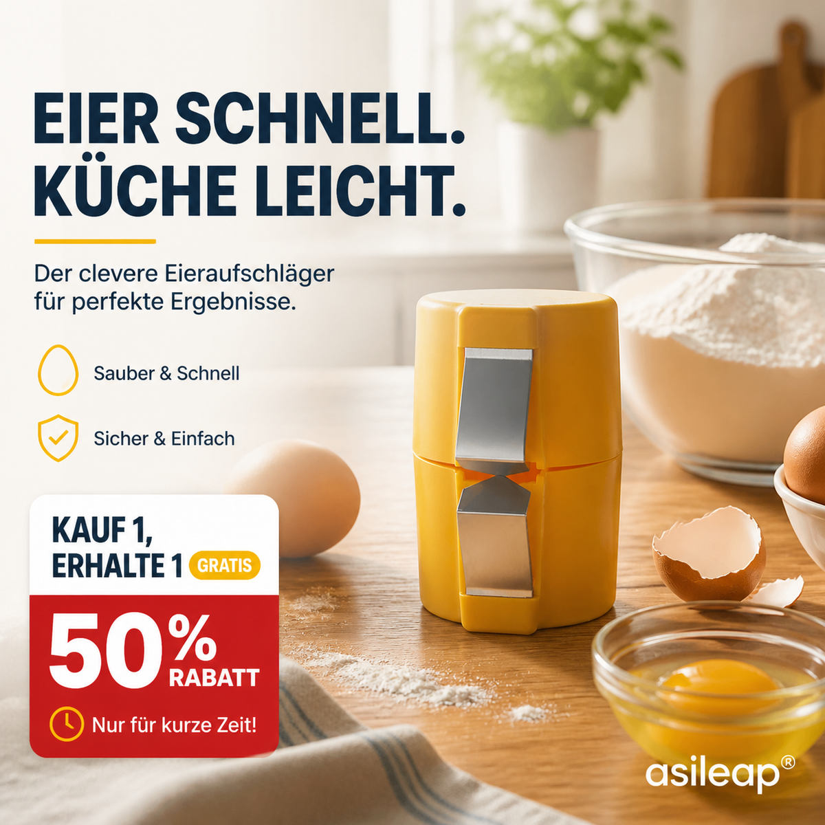 2-in-1 Eierknacker & Eigelb-Separator – hygienisch, einfach in der Handhabung & vielseitig für rohe und gekochte Eier 🥚