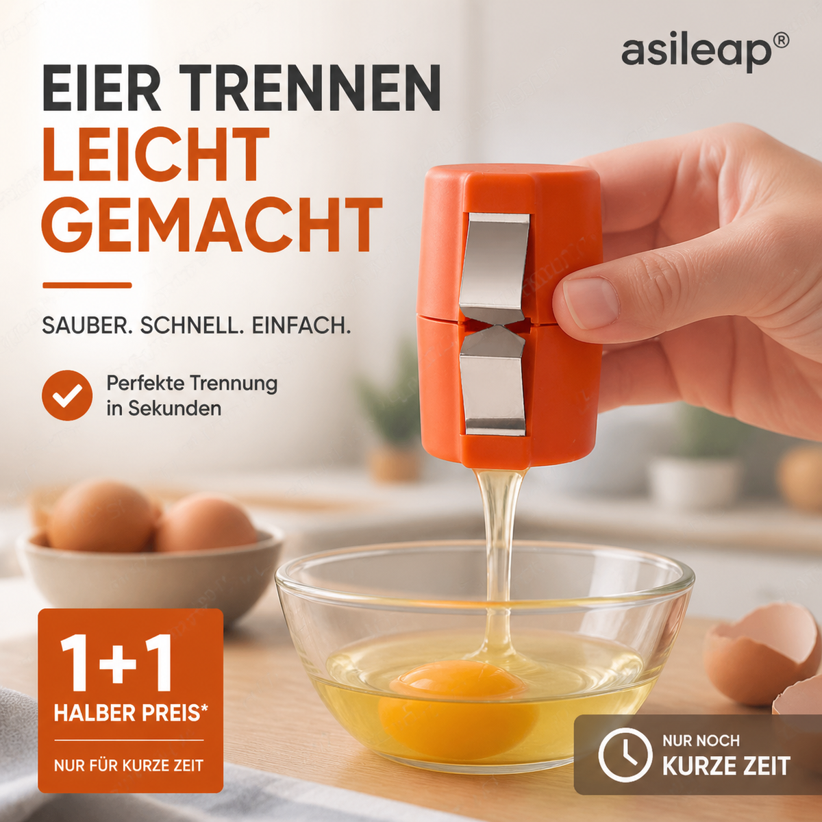 2-in-1 Eierknacker & Eigelb-Separator – hygienisch, einfach in der Handhabung & vielseitig für rohe und gekochte Eier 🥚
