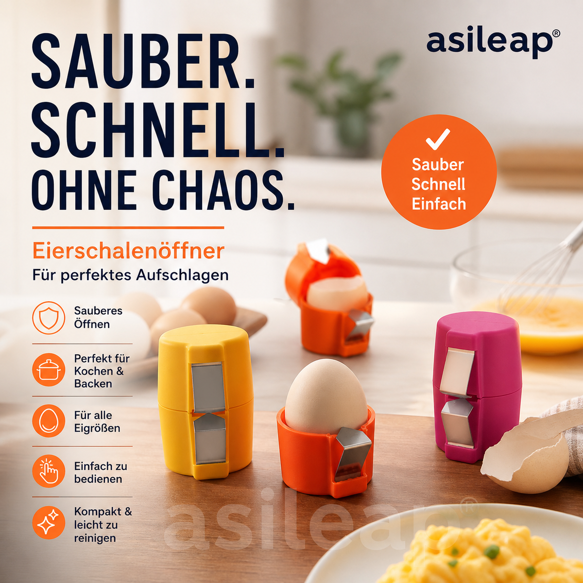 2-in-1 Eierknacker & Eigelb-Separator – hygienisch, einfach in der Handhabung & vielseitig für rohe und gekochte Eier 🥚