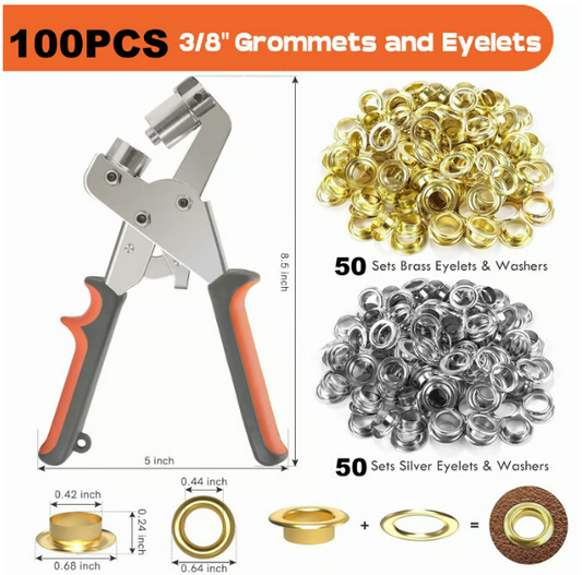 🔩 ¡60% DE DESCUENTO! 🔗 Juego Completo de Herramientas para Ojetes - Incluye Prensa Manual, Cortadores y 100 Ojetes Metálicos ✨📦