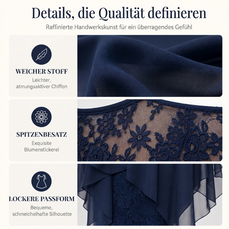 💕Damen elegantes Kleid mit Spitzenüberzug und asymmetrischem Saum