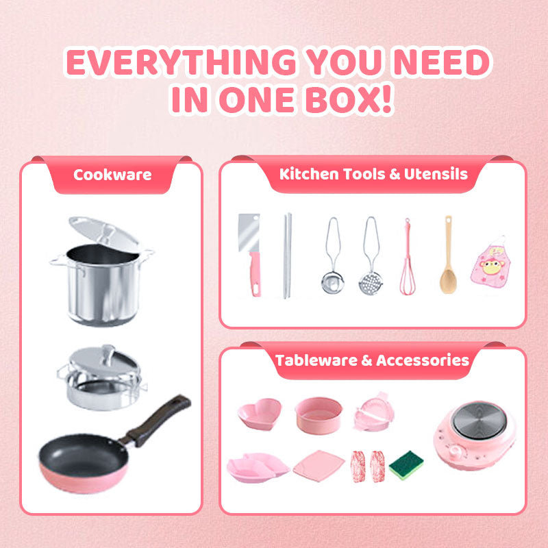 🔥 54% RABATT! 🎁👧🏻 Realistisches Mini-Kochset – Komplettes 22-teiliges Set mit Herd und Küchenutensilien für Kinder | Perfekt als Geschenk 🍳👨‍🍳