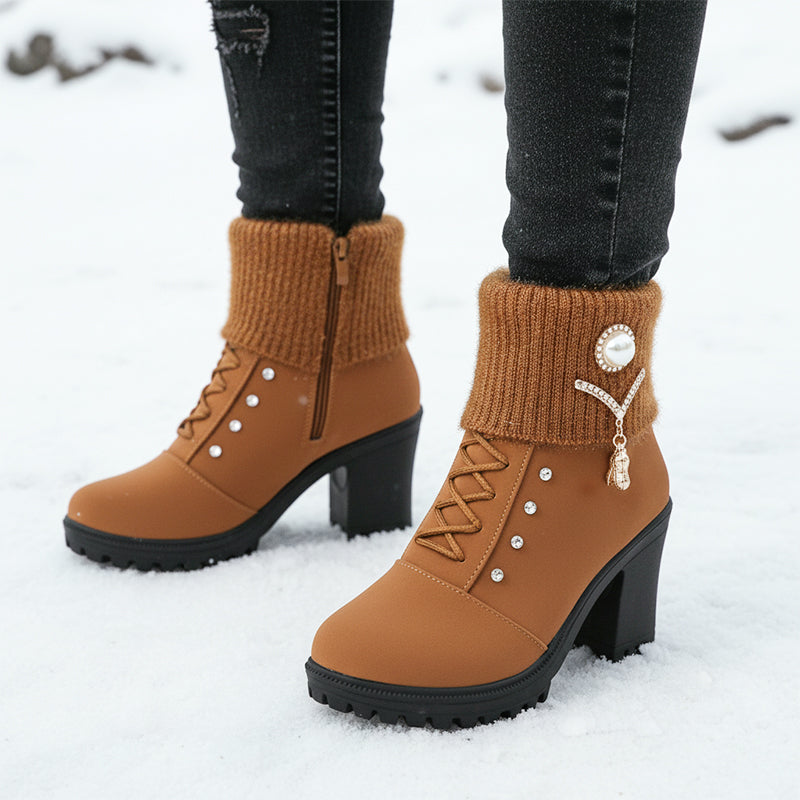 👢 Warm gefütterte Damenstiefeletten mit Blockabsatz