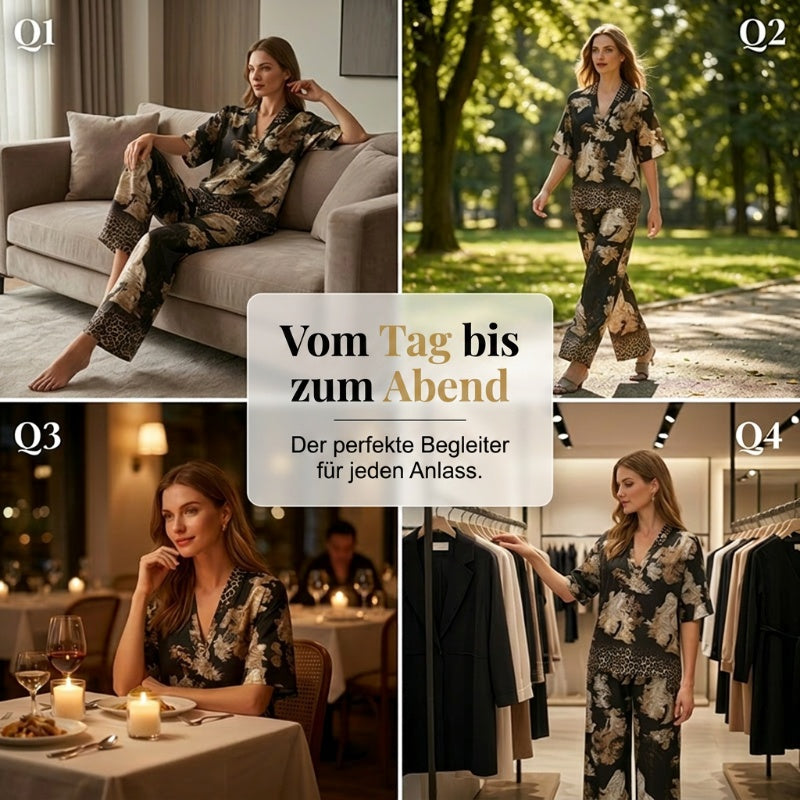 🍁Letzter Tag: 50% Rabatt✨Damen-Set mit Print: Top mit V-Ausschnitt & lange Hose