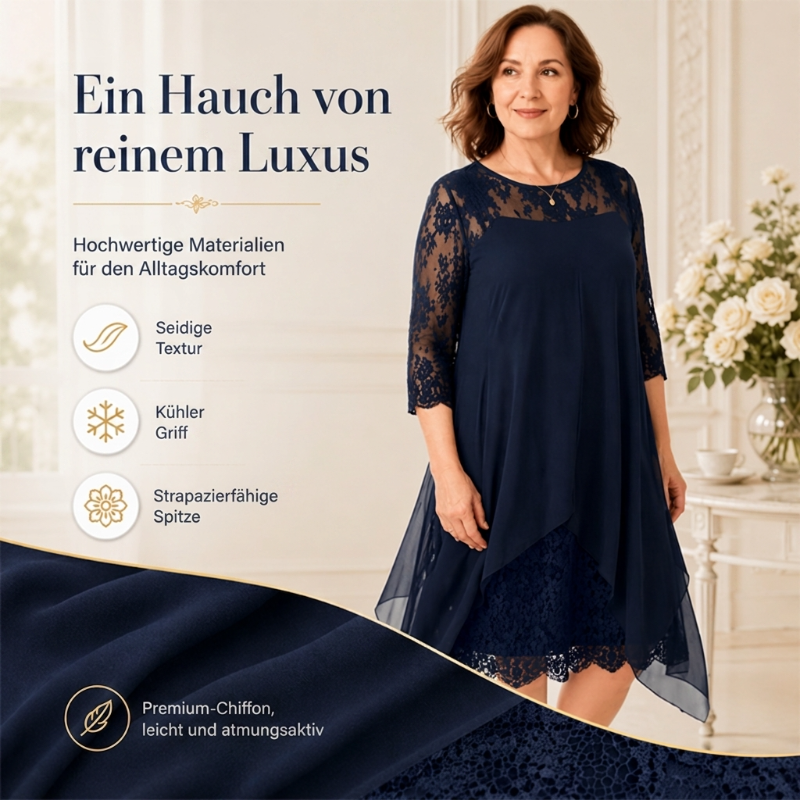 💕Damen elegantes Kleid mit Spitzenüberzug und asymmetrischem Saum