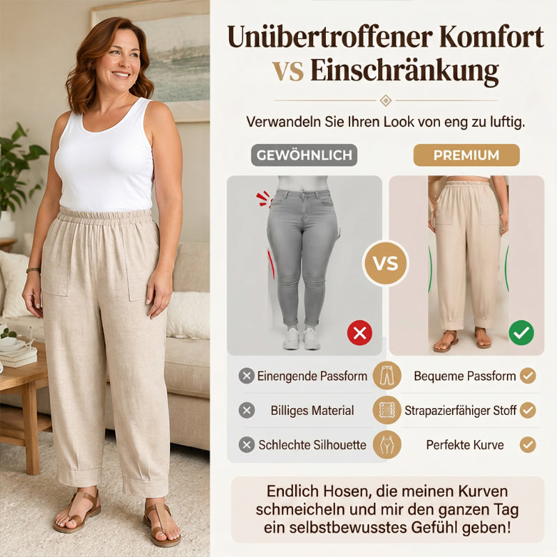 👖 50% RABATT! 🌾 Damen Leinen-Optik Freizeithose – Elastischer Bund, lockerer Schnitt & Taschen – Super bequem für Alltag, Reisen oder warme Tage – stilvoll & leicht 🤍✨