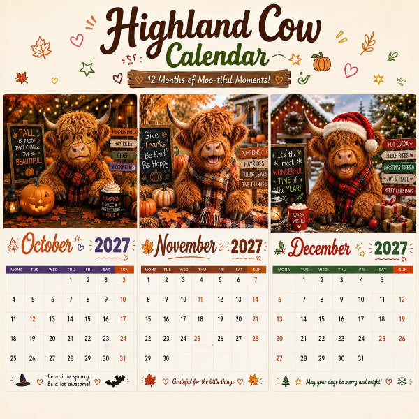 🐮 JETZT 50 % RABATT! 🗓️ Lustiger Wandkalender 2027 mit Hochlandrindern – A4-Format zum Aufhängen, charmantes Design und ein ganzes Jahr voller Spaß – Perfekt für Zuhause, Büro oder als Geschenk ✨