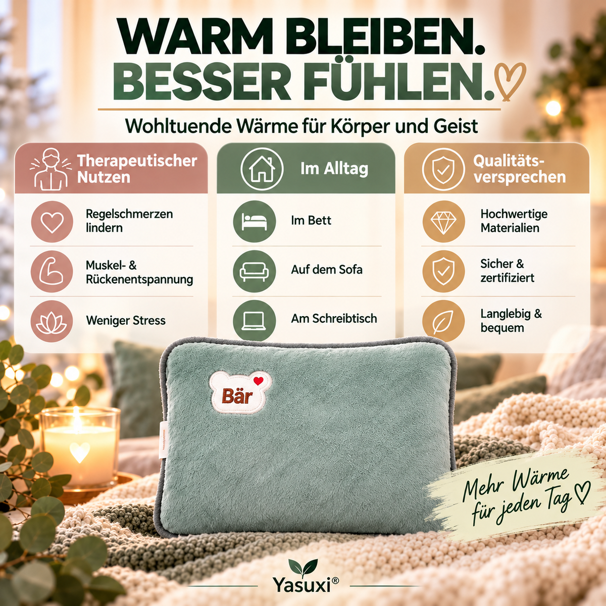 Wiederaufladbare elektrische Wärmflasche – Schnelle Heizung & Kuschelweicher Bezug