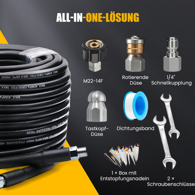 🚿 42% RABATT! ⚡ Reinigungsset für Abwasserkanäle 5800 PSI – Rotierende Düse, Verstärkter Schlauch & Effektive Rohrreinigung 🛠️ Kostenloser Versand