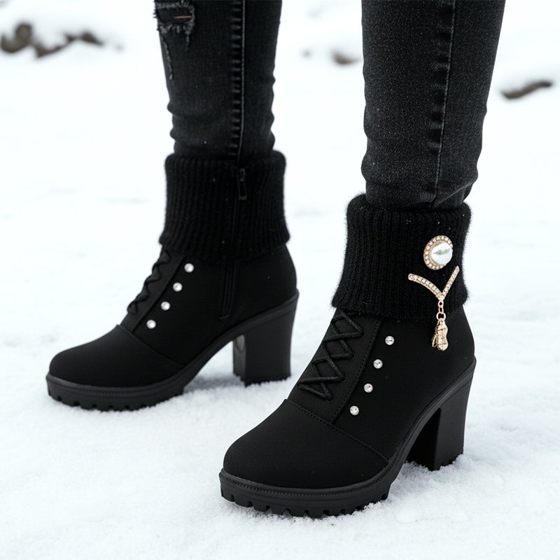 👢 Warm gefütterte Damenstiefeletten mit Blockabsatz
