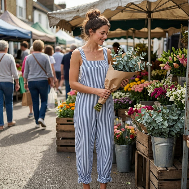 👗✨Sommer-Sonderangebot 50% RABATT!🌸 Lässiger gestreifter Overall mit schmalen Trägern – perfekt für Sommer & Urlaub