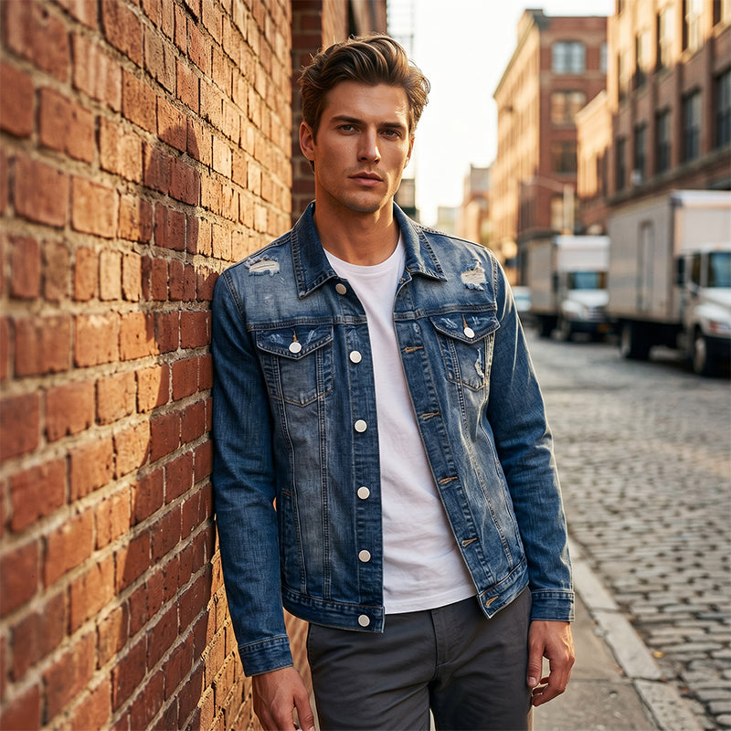 🔥Herren-Freizeit-Denimjacke im Used-Look mit Vintage-Wäsche