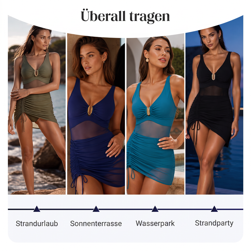 ⏰ 50 % RABATT – Nur für kurze Zeit ✨Eleganter Damen Badeanzug 🩱 Transparente Mesh-Details & Asymmetrischer Saum