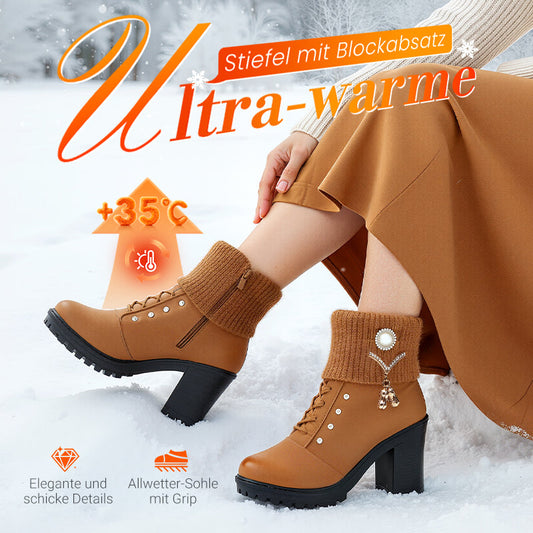 👢 Warm gefütterte Damenstiefeletten mit Blockabsatz