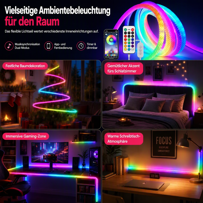 ✨ 50% RABATT! 🌟360° rundum leuchtendes plüschiges Neon-LED-Streifenlicht mit RGB-Verfolgungs- und Fließlichteffekt, per Bluetooth-App und Fernbedienung steuerbar