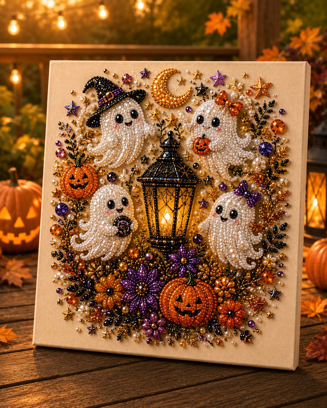 👻✨50.000 VERKAUFT!🎃 Halloween Perlkunst DIY-Kit – Keine Malfähigkeiten erforderlich, einfach Perlen zuordnen und platzieren. Erstelle gruselig-süße Dekoration für ein gemütliches Herbst-Zuhause! 🧵🖼️