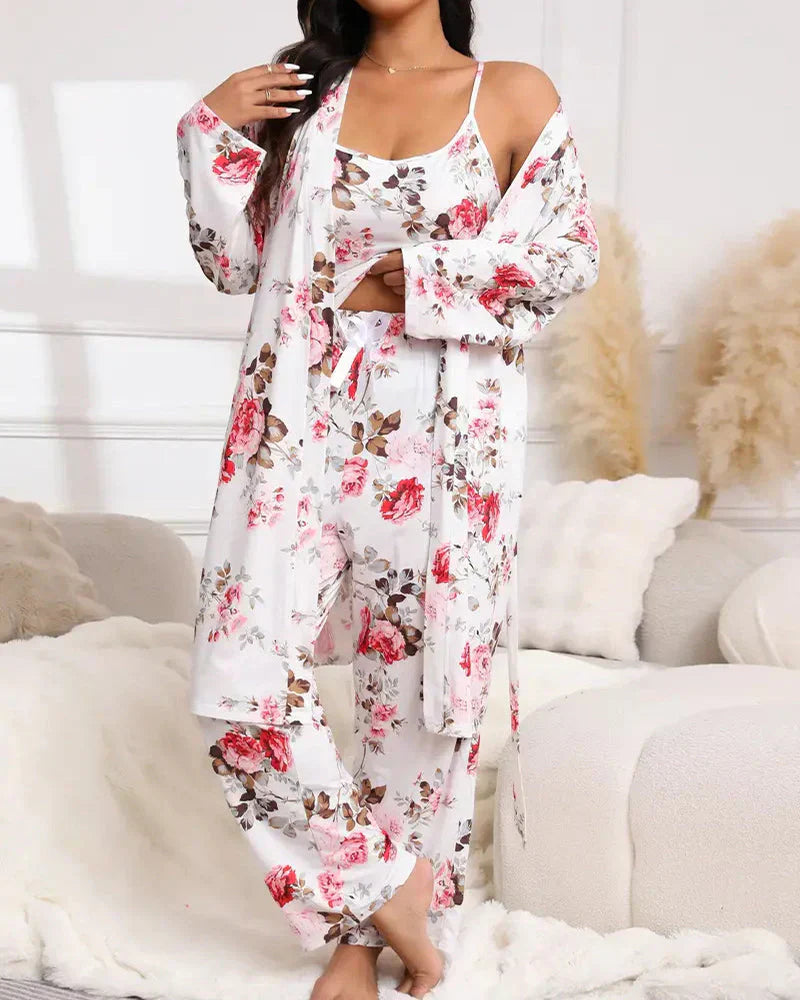 🔥🔥Über 20.000 Stück verkauft!!🧥 🛌 Bequemes 3-teiliges Pyjama-Set – Bademantel, Hemd und lange Hose | Perfekt für entspannte Abende und als Geschenk🌟